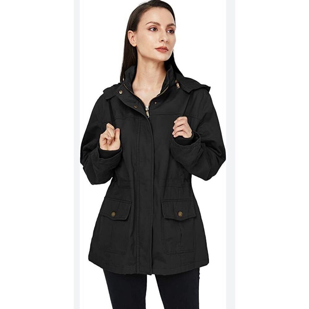 WenVen Women's Plus Size Jacket Lightweight Long Sleeve Utility Anorak Coat Blac
